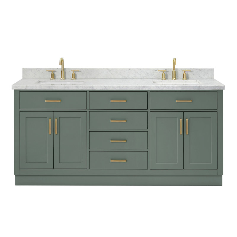 ARIEL HEPBURN 73 IN DOUBLE RECTANGLE SINK VANITY 1,5 IN, Rectangular, Vintage Green, 73"