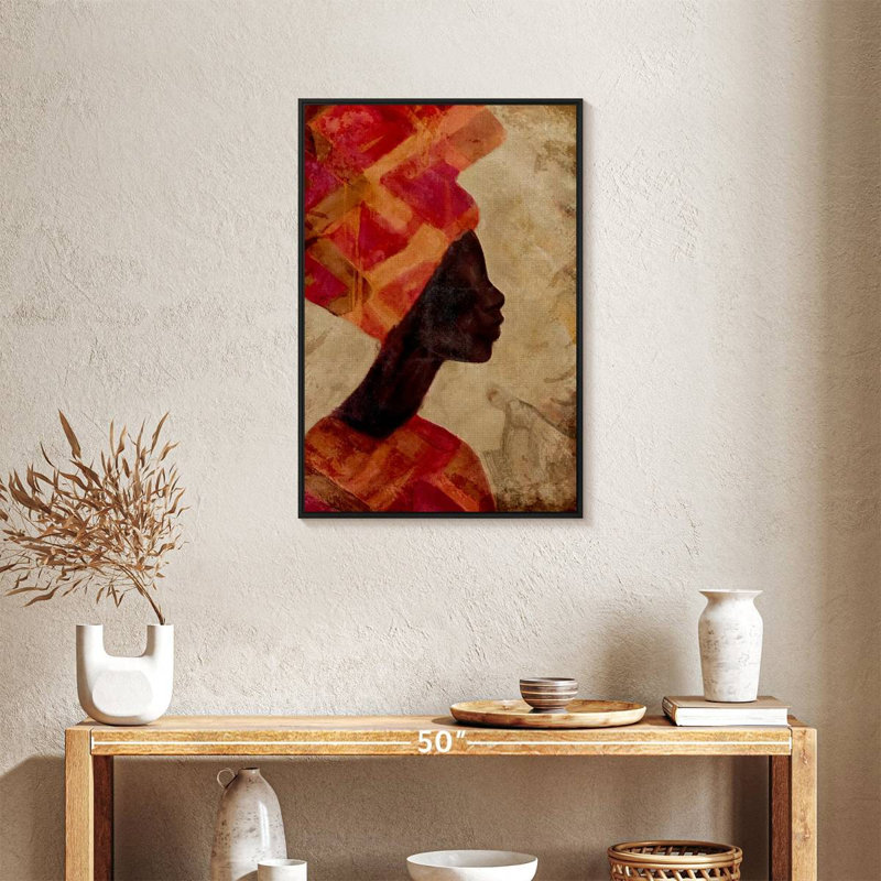 Femme noire africaine, 21 po x 31 po, Cadre flottant noir