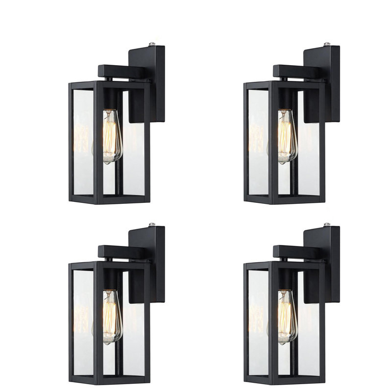 14"H Black Dusk to Dawn Outdoor Wall Lantern Scone with Clear Glass Shade, 14" H x 5" W x 6.5" D