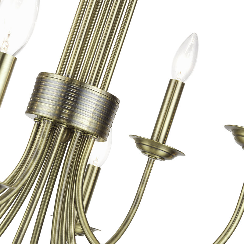 Grand lustre 2 niveaux 12 lumières bronze, Laiton antique, 12