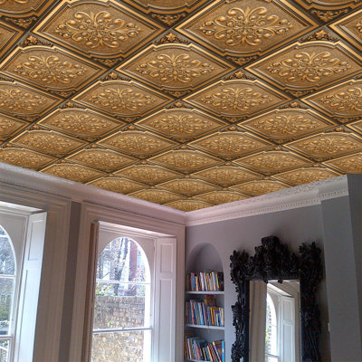 Falkirk Perth 24'' L x 24'' W High Gloss PVC Glue Up Ceiling Tile In Antique Gold