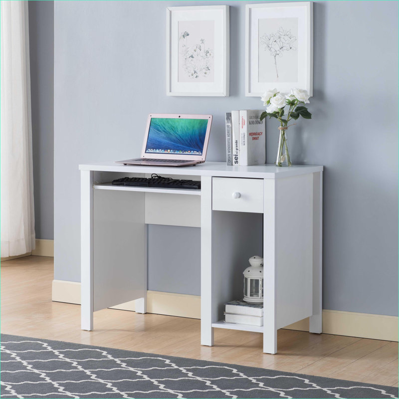 Desks 39"W Compact Home Office Desk with Drawer, Keyboard Tray &amp; Shelf | White | Particle Board+MDF