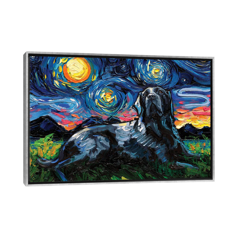 «Black Labrador Night III» par Aja Treves - reproduction d'art, Pas de tapis, H 26 po x l 40 po x 1,5 po