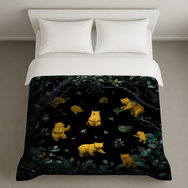 Ours jaunes dans une housse de couette forêt, Queen