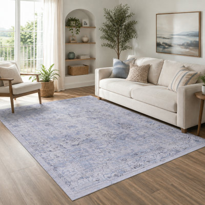 Tapis lavable crème de 5 pi x 8 pi LOOM & LUXE - à poils courts, antidérapant, pliable, adapté aux enfants et aux animaux de compagnie