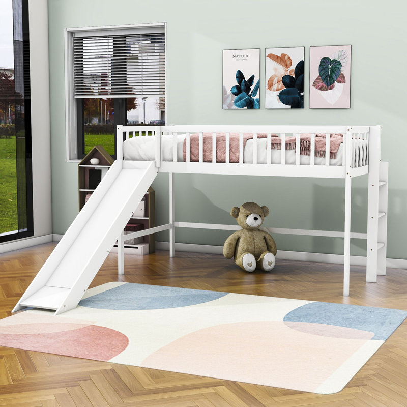 Lit mezzanine simple avec glissade Faas de Harriet Bee, Blanc
