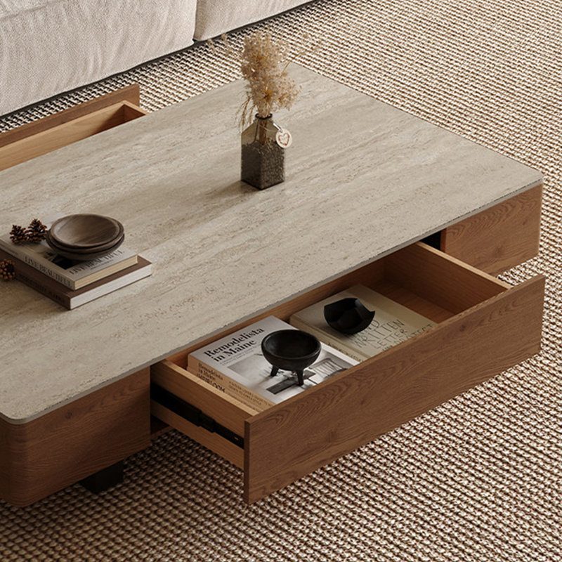 Table basse rectangulaire moderne en dalle de calcaire, 13.8" H x 55.1" W x 27.6" D