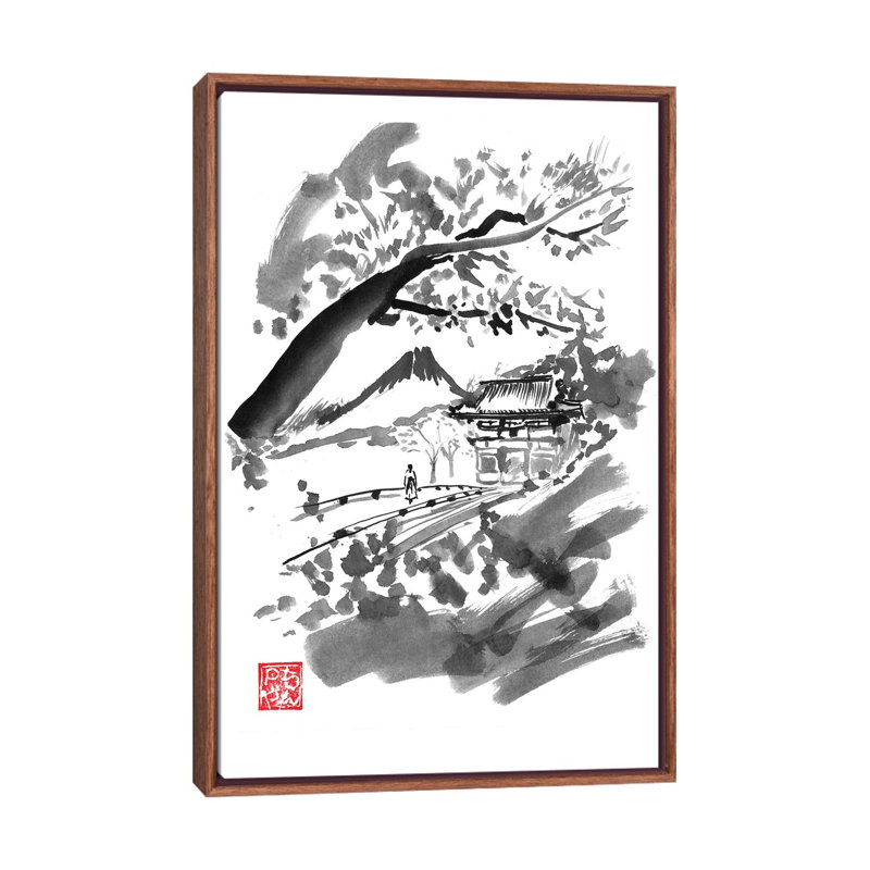 Temple by Péchane - Painting on Canvas, Classic Brown Wood Framed, 101.6 cm H x 66.04 cm W