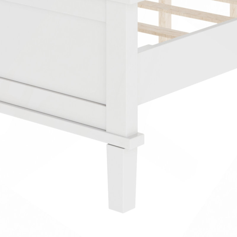 Lit plateforme en bois de style Mid-Century avec tête de lit et lattes en bois, aucun sommier nécessaire, Blanc