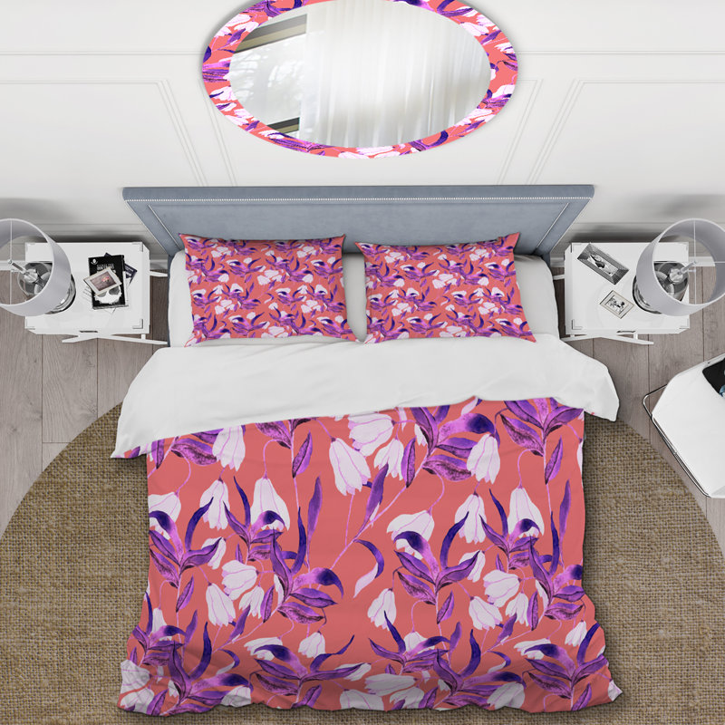 Fleurs mauves - ensemble de housse de couette floral - polyester microfibre, Housse de couette pour très grand lit et 2 très