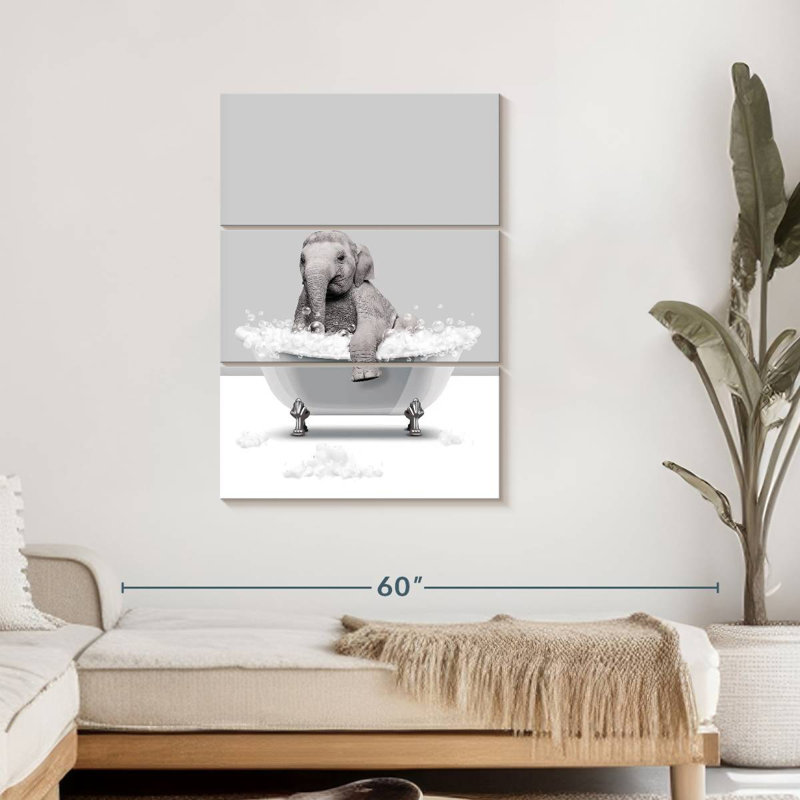 Bathtub Animal Elephant Silver Multi Piece Canvas Print, H 45 po x l 28 po x P 1,25 po