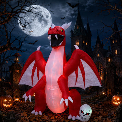 8 Ft Halloween Inflatable Dragon Outdoor Decoration, Skeleton Pterosaur Yard Display with LED Lights