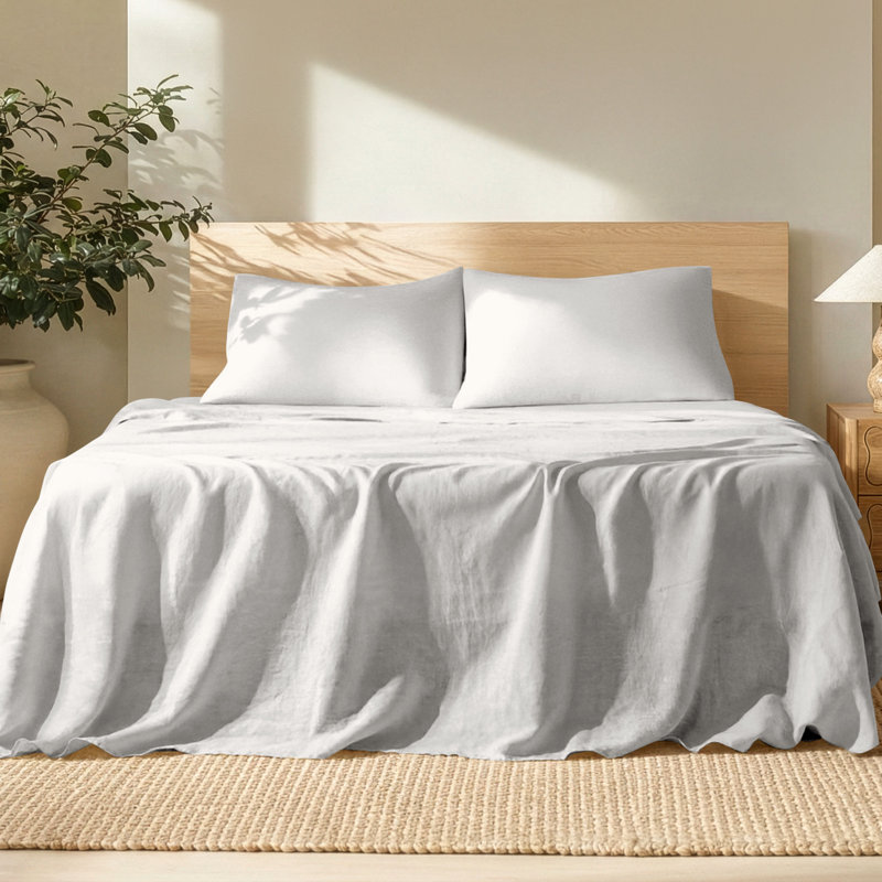 100% Linen Sheet Set, Twin Sheet Set with 1 Pillowcase, Glacier Gray