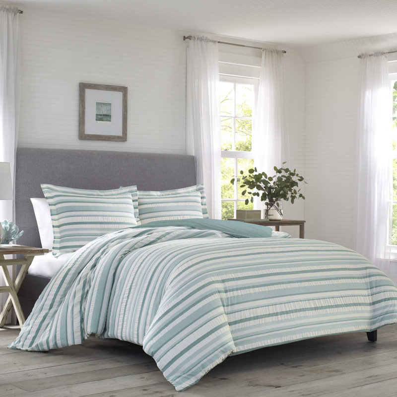 Tommy Bahama Clearwater Cay Blue Seersucker Cotton Duvet Cover Set