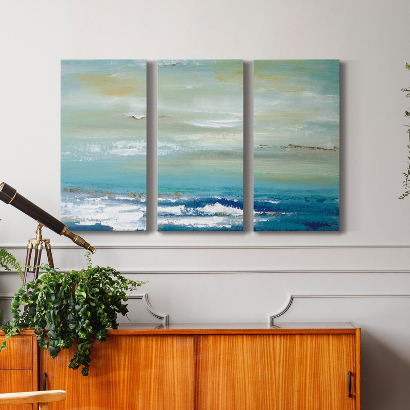 «Distant Horizon», peinture sur toile tendue 3 pièces, H 18 po x l 36 po x P 1 po