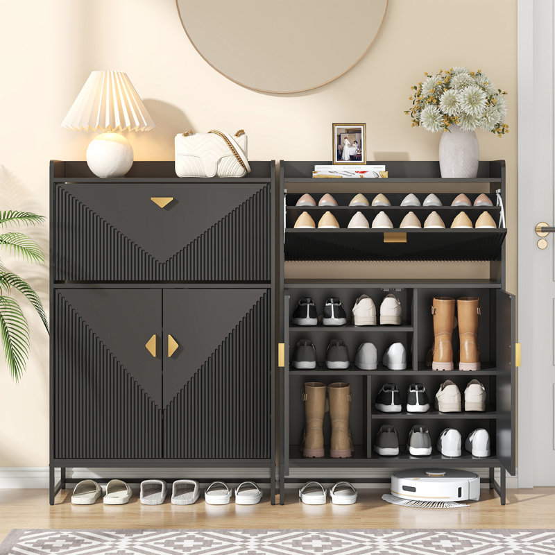 Armoire à chaussures avec tiroir rabattable et tablettes de rangement, armoire à chaussures avec portes