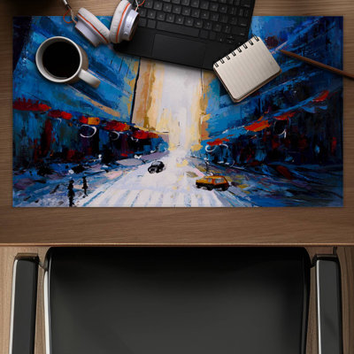 Blue asymmetrical street - 14.00"x24.25" Desk mat