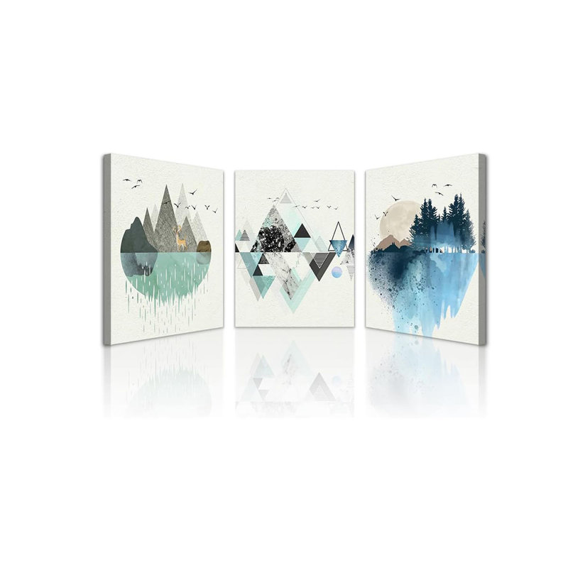 Canvas Wall Decoration For Living Room Bedroom Framed Art Abstract Geometry Mountain Artworks Pictures Office Inspiration Wall Decor Ready To Hang Wall Art Prints 3 Pieces