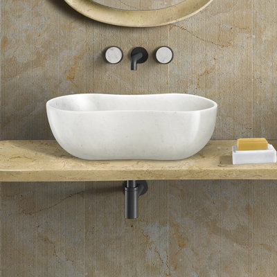 Lavabo vasque de luxe en marbre blanc pour salle de bain, hauteur de 7,1 pouces, conception ondulée, lavabo de salle de bain facile à entretenir, profondeur de 23,6 po
