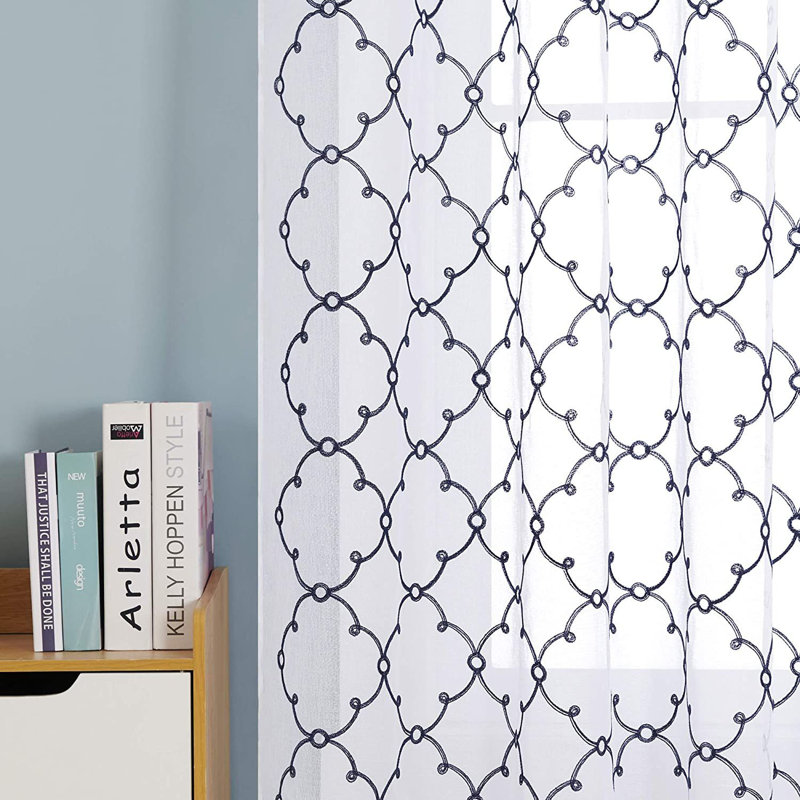 Chowchilla Sheer Curtain Pair, Navy Blue, 140 W x 175 D cm