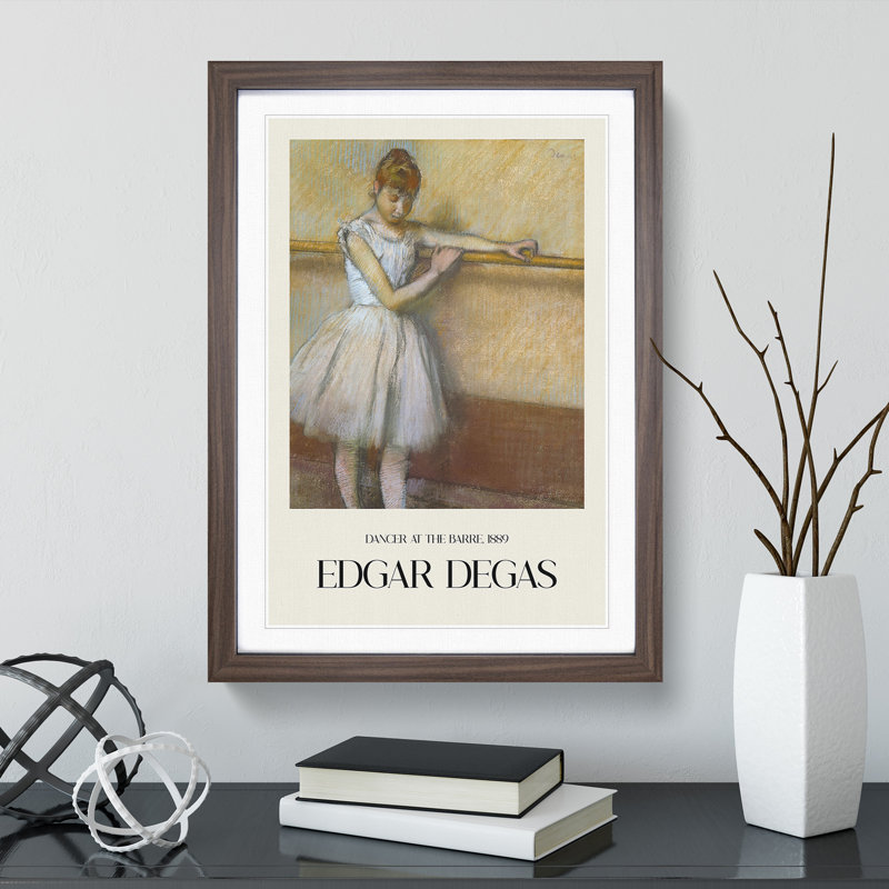 Ballet Ballerina Dancer at the Bar by Edgar Degas - Picture Frame Graphic Art, 65cm H x 48cm W x 2cm D, Walnut Framed