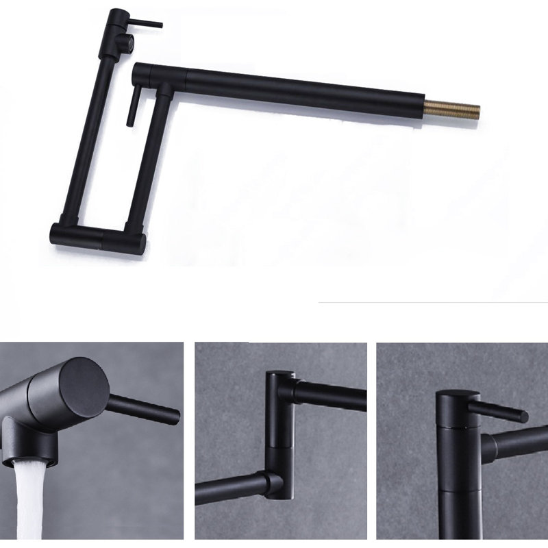 Deck Mount Pot Filler with Handles and Supply Lines, Matte Black