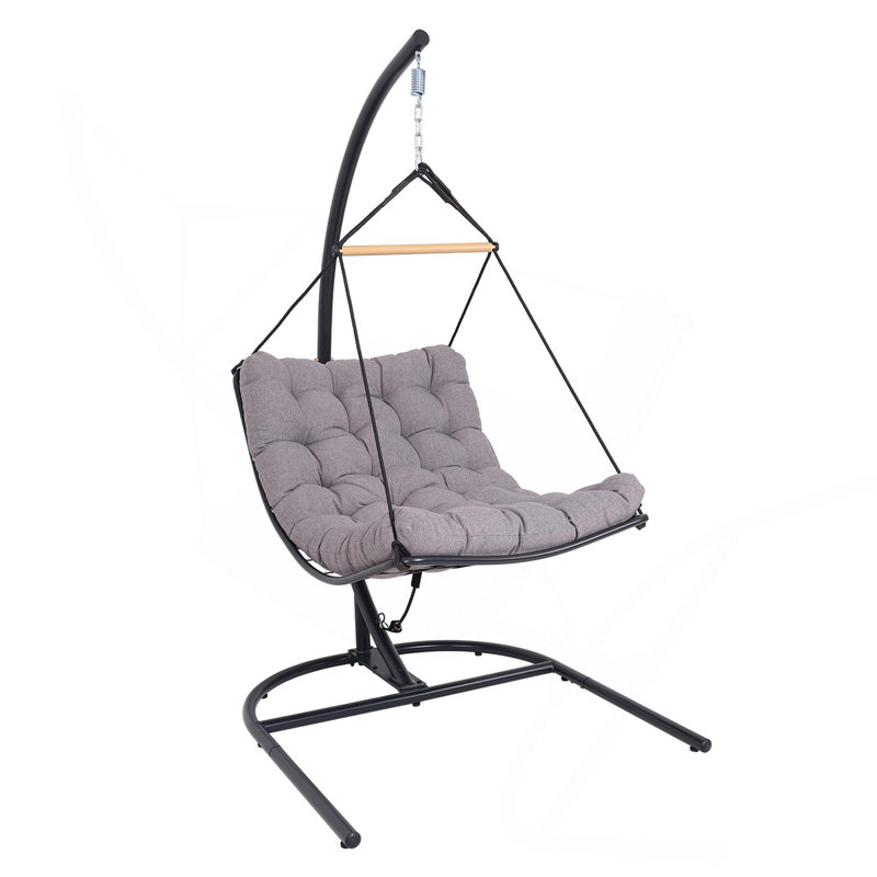 Balancelle suspendue avec support, coussin et structure en acier pour patio, chambre à coucher, jardin, balcon, bord de piscine, capacité de 350 lb