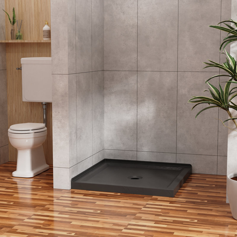 36" X 36" Single Threshold Shower Base With Center Drain, Anti-Slip Slate Texture Acrylic Shower Pan, 3.3" Height (Matte Black/White, No Drain Kit)