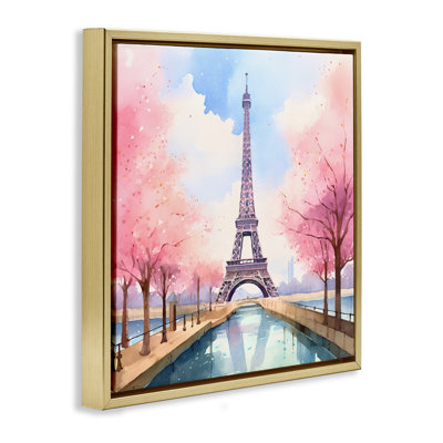 Paris Rendezvous Scene Brown Framed Floater Canvas Wall Art by Andrea Haase