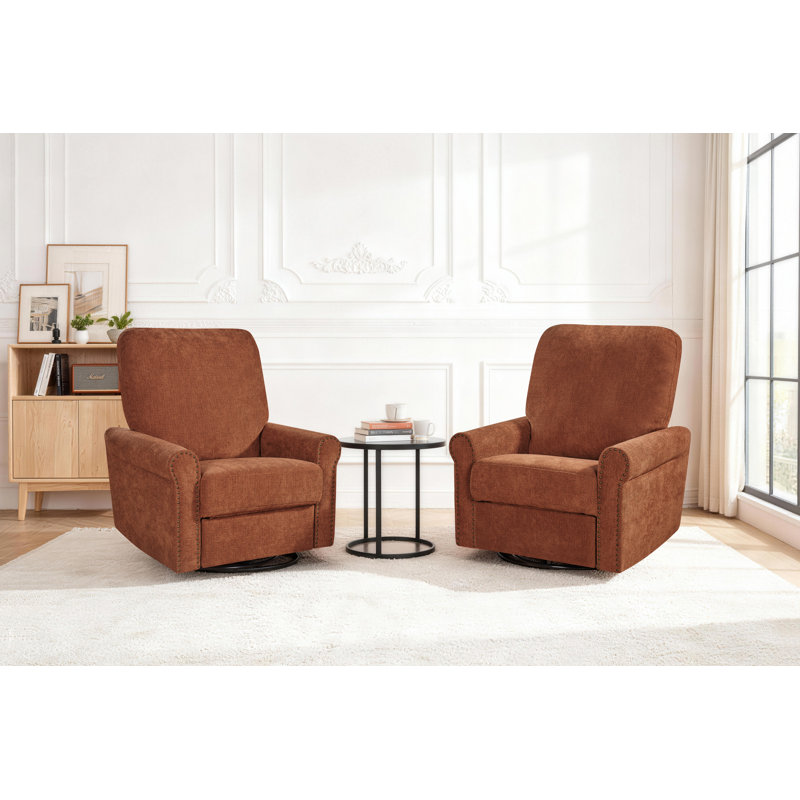 Meinke Swivel Rocker Manual Recliner Living Room Recliner Bedroom Relaxing Chair, Red
