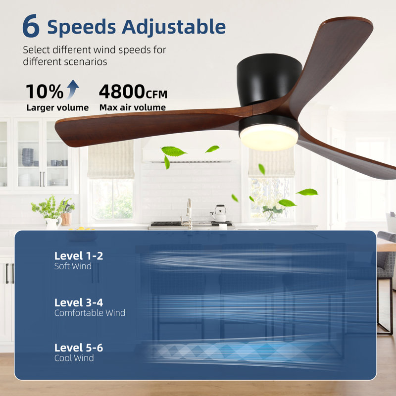 42 In. 3 - Blade Smart Indoor Wood Ceiling Fan with Dimmable LED Light and App Remote Control, 42", Black with Walnut Blades 