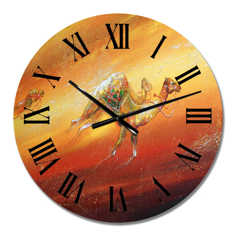 Courir des chameaux pendant une tempête de sable - Horloge murale traditionnelle, Petit