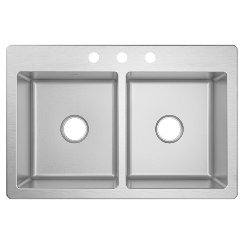 Prep 20-Gauge Stainless Steel Drop-In 33" x 22" 3-Hole Double Bowl Kitchen Sink