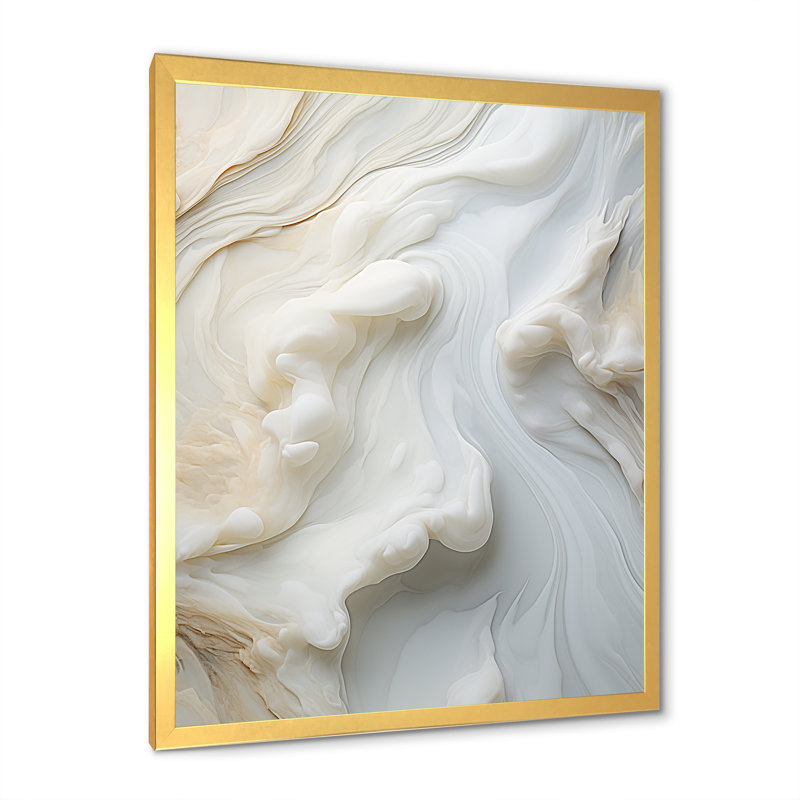 Abstrait blanc laiteux II - Art mural abstrait sur toile, H 32 po x l 16 po x P 1 po, Cadre doré simple