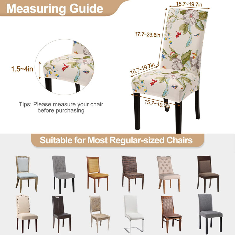 Ensemble de 4 housses de chaise, housses de protection parsons extensibles et lavables Spandex Super Fit pour salle à manger, hôtel, cérémonie, beige et fleurs