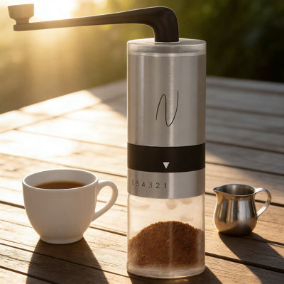 Moulin à café manuel avec meule conique - 6 réglages réglables pour espresso, presse française, verseur - Moulin à manivelle portable en acier inoxydable pour une maison silencieuse et une utilisation en voyage