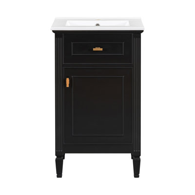 20-inch Bathroom Vanity With Sink, Solid Wood Legs, Adjustable Shelf, Tilt-out Drawer, Zinc Alloy Knobs