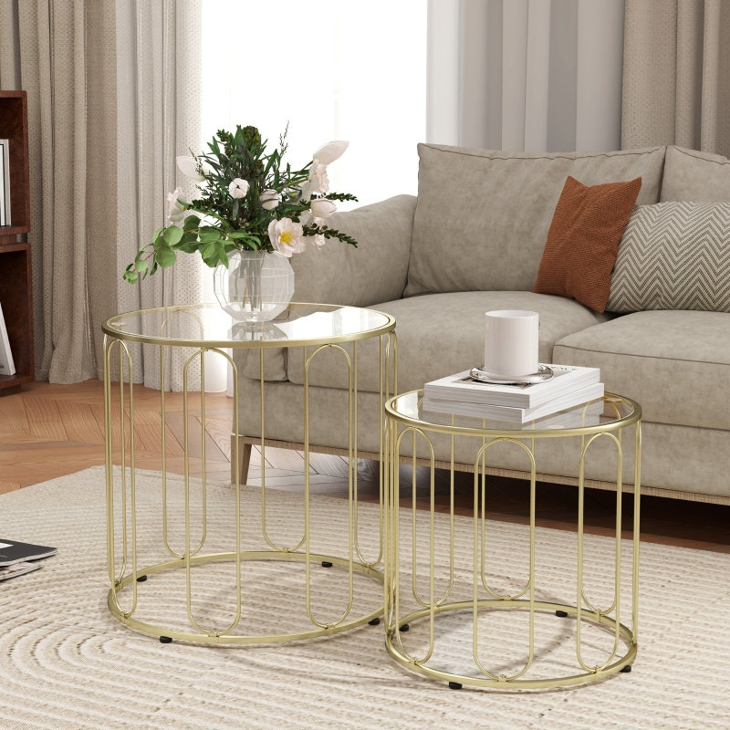 Elliptical Cut-Out Nesting Tables 50*50*50 cm Metal 1 Piece Nesting Coffee Table Gold Height Adjustable