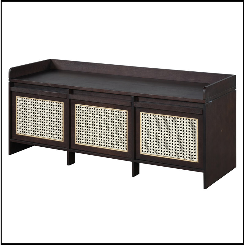 Banc de rangement avec tiroirs en rotin et bouton amovible, Espresso