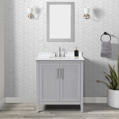 Hollister 30" Single Vanity With Sintered Stone Carrara Top, Pre Assembled