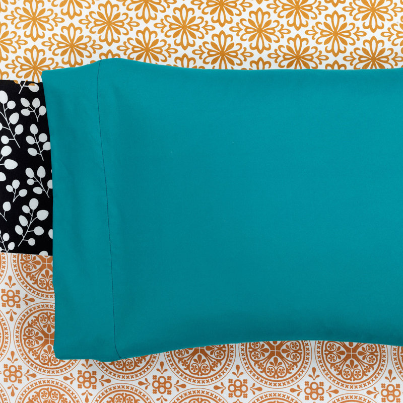 Bohemian Stripe Soft Sheet Set Turquoise/Orange 6Pc King, Queen Sheet Set+Fitted Sheet+4 Pillowcases