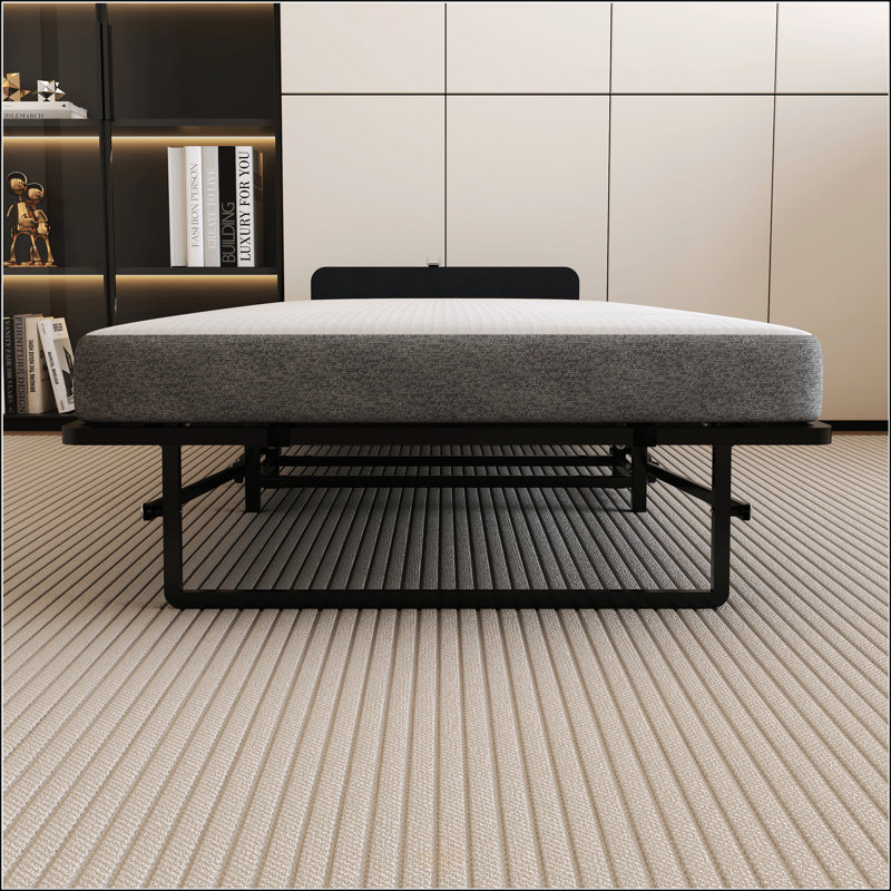 Structure de lit pliante en métal avec matelas en mousse et poches