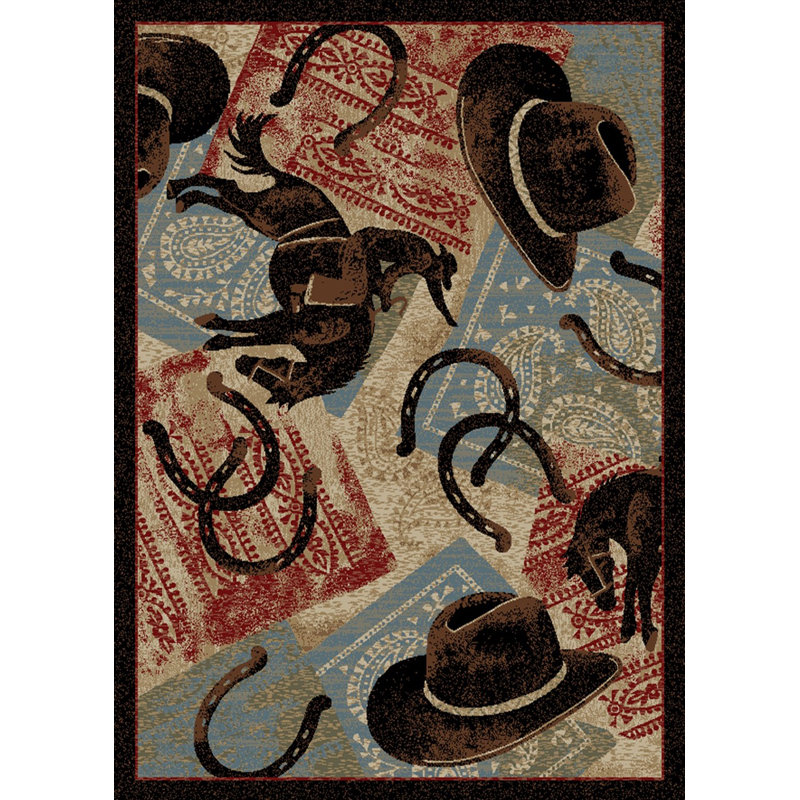 Tapis brun / rouge / bleu Massimo Southwestern, Rectangle 2 pi 3 po x 3 pi 3 po
