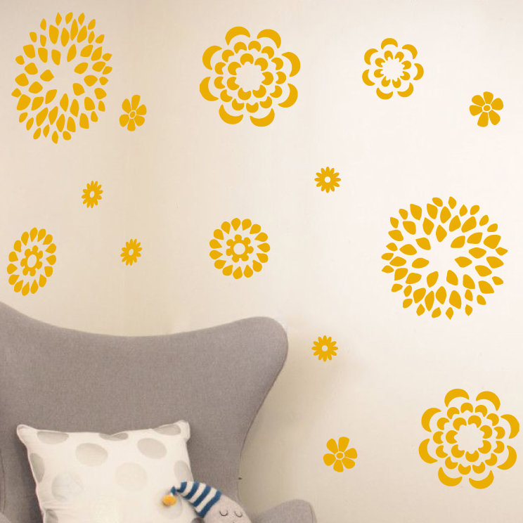 Adhésif décoratif motif floral, H 38 po x l 48 po x P 0,01 po, Jaune signalisation
