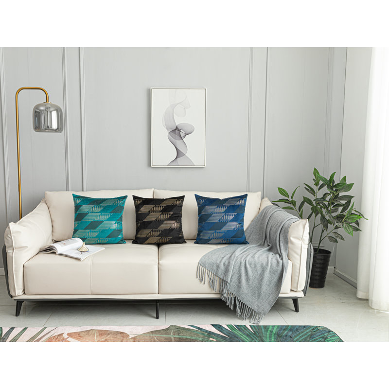 Gold Velvet Geometric Pillow Cover, Blue