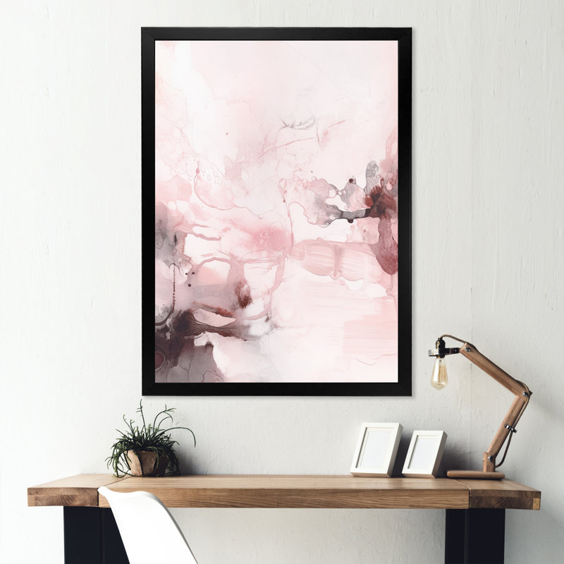 «Pink Delicate Abstract Marble V», reproduction d'art sur toile abstraite, Cadre photo noir, H 20 po x l 12 po x P 1 po