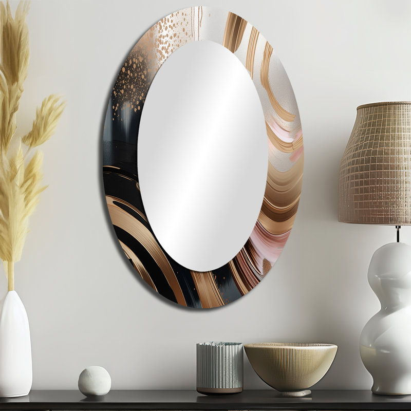 Miroir mural ovale doré et rose avec tourbillons vibrants III, 36 po x 24 po