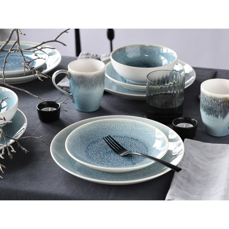 Caldera Piece Stoneware Dinnerware Set - Service for 4, Ice blue