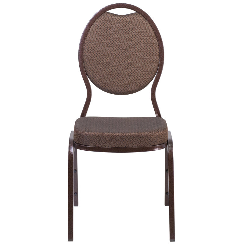 Brown Patterned Fabric Teardrop Back Stacking Banquet Chair with Copper Vein Frame