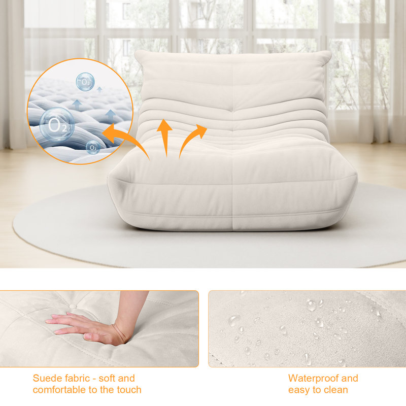 Uncompressed Monett 32" W Bean Bag Lounge Chair, Beige Microfiber